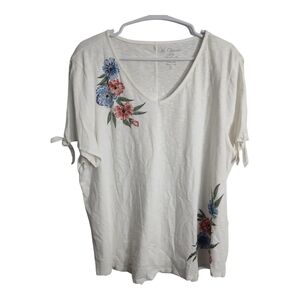 Chicos Knit‎ French Floral Embroidery Split Tie Sleeve Boho Preppy Blouse XL/3